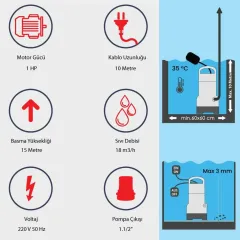 Winpo WNP Qck 100 M 1 Hp Full Paslanmaz Drenaj Dalgıç Pompa